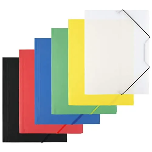 D.RECT 110905 - Sammelmappe für Din A4 | Dokumententaschen mit Gummiband | Ordnungsmappen aus Kunststoff | Gummizugmappe | 6 Stücke (1 Stück Pro Farbe 6x1)