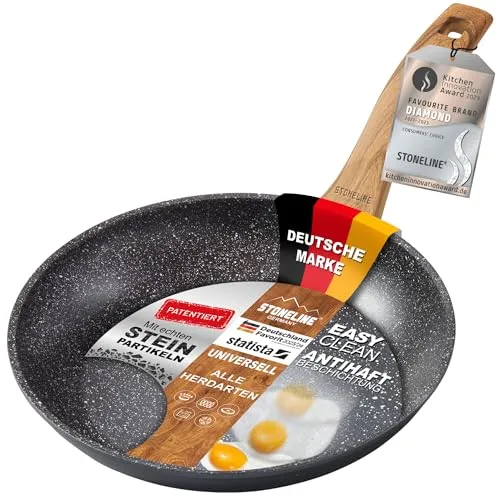 STONELINE Pfanne Back to Nature 18708, Ø 24cm - Pfannen aus Aluminium mit kratzfester Antihaftbeschichtung. Ideal zum fettfreien Kochen und Braten, induktionsgeeignet und backofengeeignet bis 180 °C.