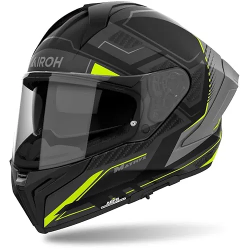Airoh Matryx Rocket Integralhelm - Matt Schwarz/Grau/Neon-Gelb - M - Motorradhelm mit innovativem A3S Antifog-System für klare Sicht und optimalen Fahrspaß. Hochmodernes Belüftungssystem und ECE 22.06 geprüft, ideal für jedes Abenteuer.