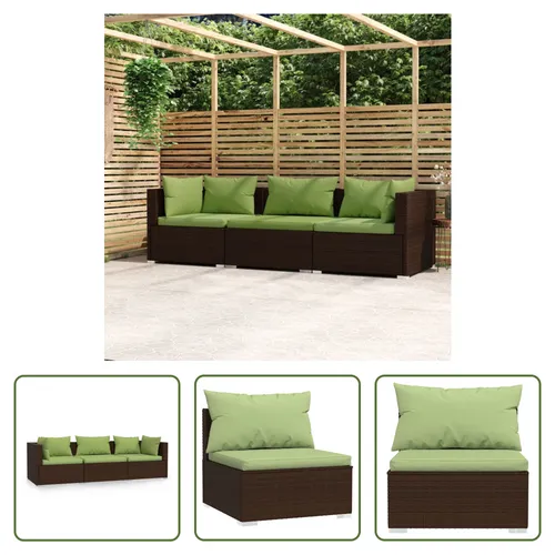 The Living Store 3-Sitzer-Sofa Braun mit Kissen aus Poly Rattan