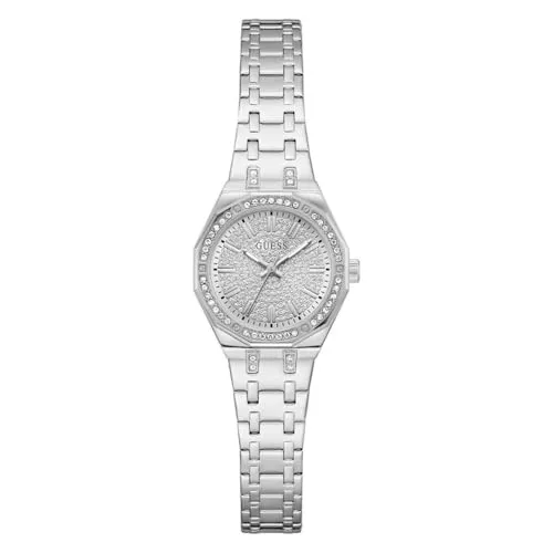 Guess Analoguhr Damen Pixie Silber GW0931L1 - Elegante Damenarmbanduhr mit 25 mm Durchmesser. Das silberne Edelstahlgehäuse und das klare Zifferblatt bieten einen stilvollen Look. Mit praktischem Mineralglas und Faltschließe für sicheren Tragekomfort.