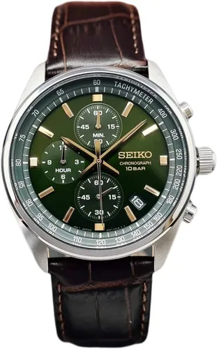 Seiko Herren-Uhr Quarz Edelstahl SSB385P1 mit Lederband - Armbanduhren für Herren, kratzfestes Hardlexglas und bis zu 100 Meter wasserdicht für maximale Robustheit und Stil.