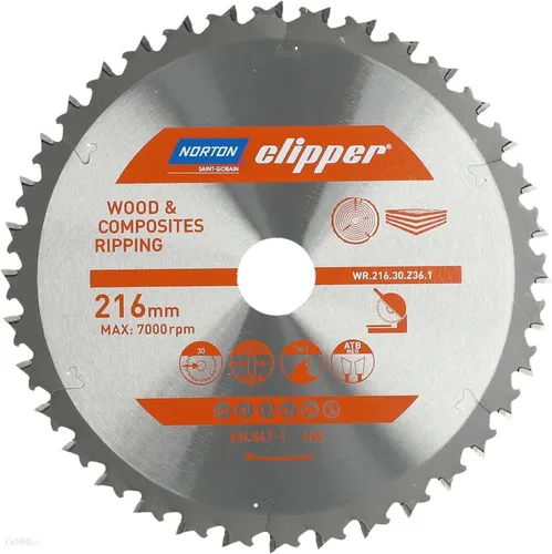 Norton Clipper Kreissägeblatt Holz / Verbundwerkstoffe 216x30 36Z - Hochwertiges Kreissägeblatt für präzise Schnitte in Holz und Verbundwerkstoffen, ideal für handwerkliche Anwendungen.