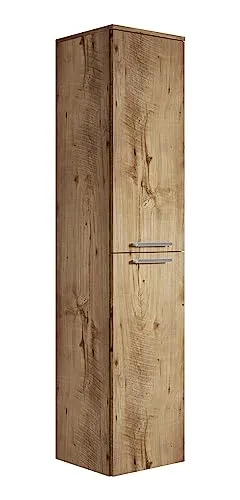 Badplaats B.V. Badezimmer Badschrank Saturnus 160cm Eiche Kastanie - Hoch- & Midischränke fürs Bad mit flexibler Türmontage, bietet vier geräumige Fächer für effizienten Stauraum und ist ideal für die Wandmontage.