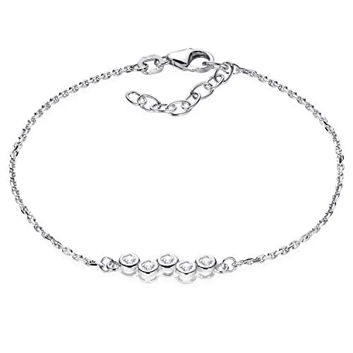 MATERIA Zirkonia Armband Silber 925 - Elegantes Damenarmband, verstellbar - Armbänder für Damen, filigranes Design mit 5 Zirkonia Steinen, nickelfrei und hautfreundlich in verschiedenen Farben, ideal als Geschenk oder zum Kombinieren.
