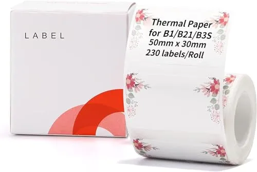 NIIMBOT Etikettenmacher-Klebeband, 50 x 30 mm, wasserfest, selbstklebend, für B21 und B3S, 1 Rolle mit 230 (Feder)