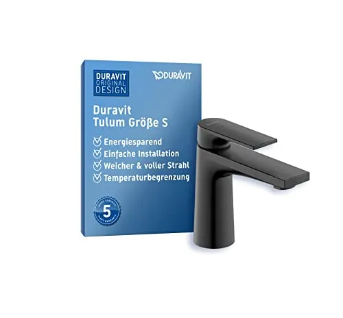 Duravit Tulum Einhebel-Waschtischmischer S FreshStart TU1011002046 - Moderne Waschtischarmatur in schwarz matt, mit FreshStart-Technologie für reduzierten Warmwasserverbrauch und individuell einstellbarer Temperaturbegrenzung.