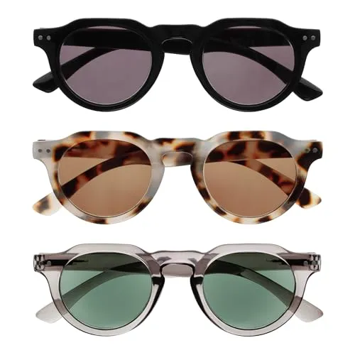 OPULIZE RIO - Sonnenlesebrille - 3er-Pack - Rahmen Oben Flach - UV400 Sonnenschutz - Schwarz,Braunes Schildpatt, Grau - Damen Herren - SSS53-127- +2.00