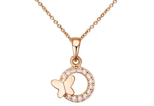 LÖB Kette mit Anhänger 750er Roségold Vergoldet Halskette Schmetterling Ring Kreis Zirkonia (Geschenke für Frauen Beste Freundin Mutter Mama Damen zum Geburtstag Weihnachten Weihnachtsgeschenke), 18 Karat Kette Ringanhänger Steine Modern Minimalistisch Dezent Zart