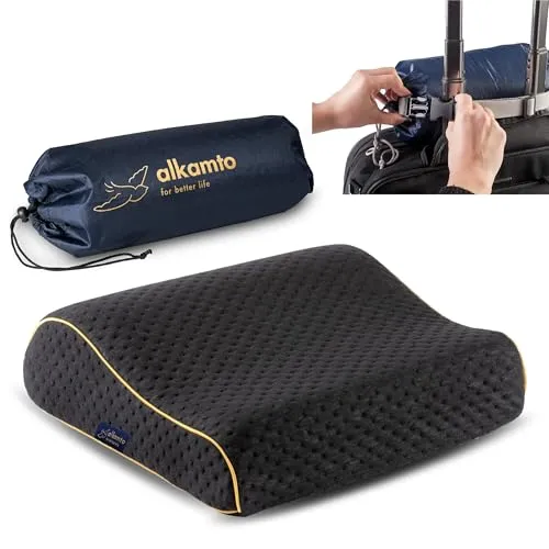 alkamto Reisekissen-Campingkissen-ergonomisches Memory-Schaum-Kissen mit temperaturregulierendem Bezug-Oeko-TEX Made IN Green