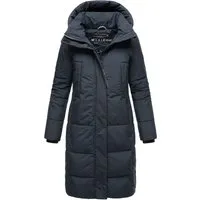 MARIKOO Damen Winterjacke N001 - Steppjacke mit abnehmbarer Kapuze - Funktionsjacke in XL, Navy. Kuscheliger Stoff und 6 praktische Taschen sorgen für Wärme und Komfort bei kaltem Wetter. Ideal für Outdoor-Aktivitäten.