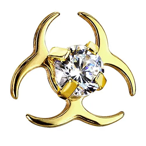Piercingfaktor Aufsatz für Dermal Anchor Piercing Hautanker Implantat Skin Diver Strass Kristall Biohazard Symbol Gold