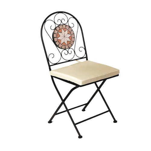 Edler Mosaik Klappstuhl mit Polster - Gartenmöbel in Beige - Stilvoller Klappstuhl mit bequemen Stuhlpolster, perfekt für Garten und Balkon. Robustes Eisenmaterial sorgt für Langlebigkeit und Stabilität.