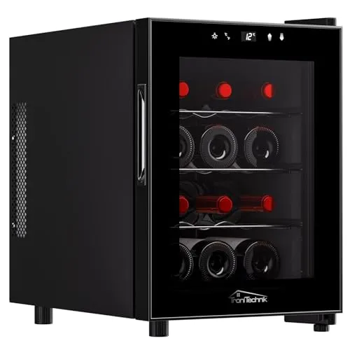 TroniTechnik® Weinkühlschrank Bordeaux - 31 Liter für 12 Flaschen - Weinkühlschränke mit präziser Temperatursteuerung von 5 bis 18 °C, ideal für die perfekte Lagerung Ihrer Weinschätze und stilvolle Präsentation.