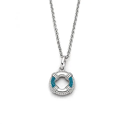 DUR Halskette Rettungsring aus 925 Sterling Silber - Maritime Damenkette aus 925 Sterling Silber mit blauem Steinsand, 42 cm lang. Der Rettungsring-Anhänger symbolisiert Kraft und Sicherheit und lässt Sie vom Meer träumen.