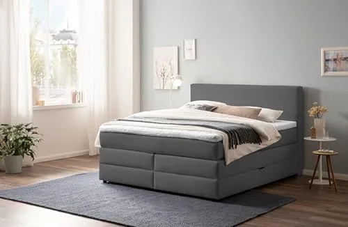 Belanoti Loft Boxspringbett 160x200 mit Bettkasten - Betten, hochwertiges Boxspringbett mit 7-Zonen Taschenfederkernmatratze und Visco Topper für optimalen Liegekomfort und Stauraum im Bettkasten.