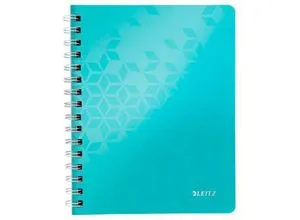 Collegeblock Leitz WOW, DIN A5, 80 karierte Blatt, Klarsicht-Tasche, FSC®-zertifiziert, eisblau