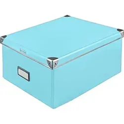 Box türkis mit Deckel 36x28x17cm, Aufbewahrungsbox, Karton/Metall - Türkis