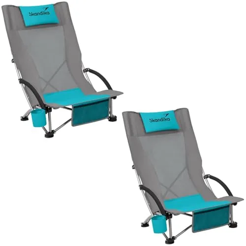 Skandika Campingstuhl Klappstuhl Beach 2er-Set - Klappstühle für den Strand, faltbar und leicht aus Aluminium. Mit verstellbarer Rückenlehne, Organizer-Tasche und Getränkehalter – ideal für entspanntes Sitzen im Freien.