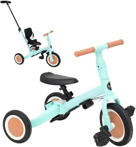 Olmitos Evolutionäres Babydreirad, 5-in-1, Kinderfahrrad von 1 Jahr bis 5 Jahren, vom Dreirad zum Fahrrad mit oder ohne Pedale – anpassbar und transformierbar (Minze)