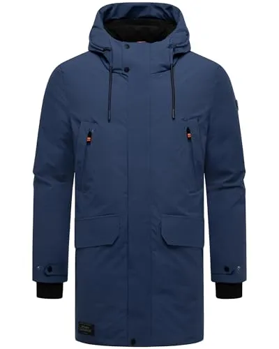 STONE HARBOUR Herren warmer Wintermantel lang Winterparka mit Fleece-Innenfutter, zahlreichen Taschen innen und außen und großer Kapuze Kitraan XX Navy Gr. M