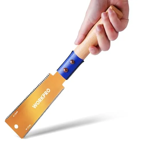 WORKPRO 150mm Japansäge mit 0,6mm SK5 Klinge und Holzgriff, Doppelte Kante japanische Handsäge 17TPI/14TPI, Profi Feinsäge Zugsäge für Holzbearbeitung Heimwerker Zimmermann