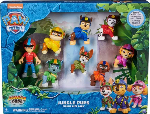 PAW Patrol Jungle Pups – 8-teiliges Spielfiguren-Geschenkset - Sortier- & Stapelspielzeug mit 7 Hundefiguren und Ryder, detailgetreu in Dschungel-Uniformen, zum Nachspielen von Abenteuern und Förderung der Fantasie für Kinder ab 3 Jahren.