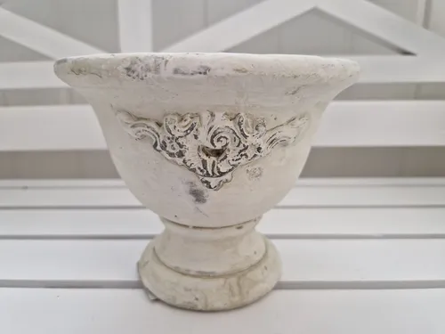 Blumentopf mit Fuß Pflanzpokal Antik Cremeweiss 16,5x16,5x14 cm