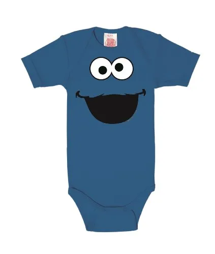 Logoshirt® Sesamstrasse I Krümelmonster I Gesicht I Baby Body Print I Kurzarm I Kleinkind I Mädchen & Jungen I blau I Lizenziertes Originaldesign I Größe 74/80