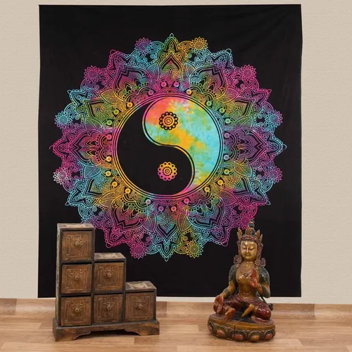 Wandbehang Tagesdecke Ying & Yang Deko Goa Tuch Indien Mandala ca200x230cm Fair