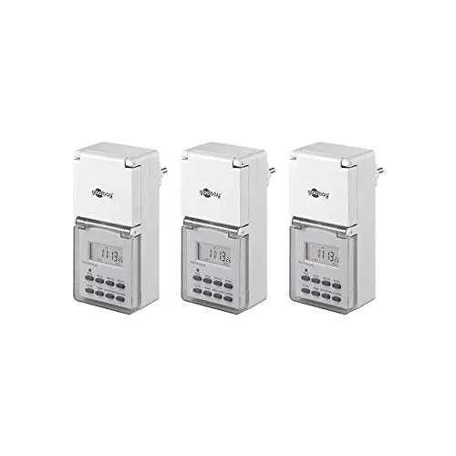 Goobay 55546 Digitale Zeitschaltuhr IP44 - Programmierbare Zeitschaltuhr für Indoor und Outdoor mit LCD-Display, Backup-Akku für 4 Tage und Schutz vor Spritzwasser (IP44), ideal für Gartenbeleuchtung und Poolpumpen.
