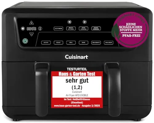 Cuisinart XXL 10.4L Zweizonen-Heißluftfritteuse - Heißluftfritteusen mit 2 Kammern für über 8 Portionen, PFAS-frei und 6-in-1 Kochfunktionen für gesunde, knusprige Ergebnisse ohne schlechtes Gewissen.