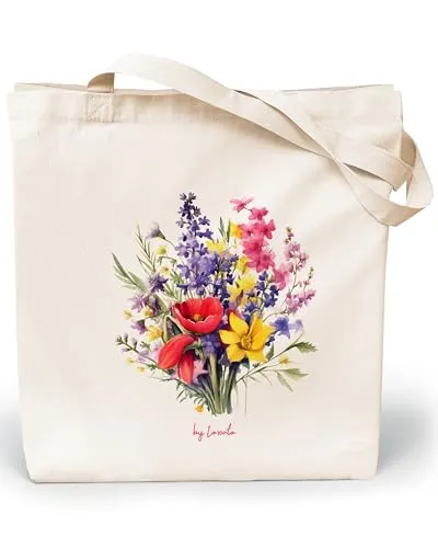 Loxato Stoffbeutel Bedruckt - Stofftasche - Baumwolltasche Bedruckt 100% B35 x H42 x T8 cm - Tragetasche Canvas-Stoff 220 g/m2 - Jutebeutel - Einkaufstasche Lange Henkel 70cm - Einkaufsbeutel