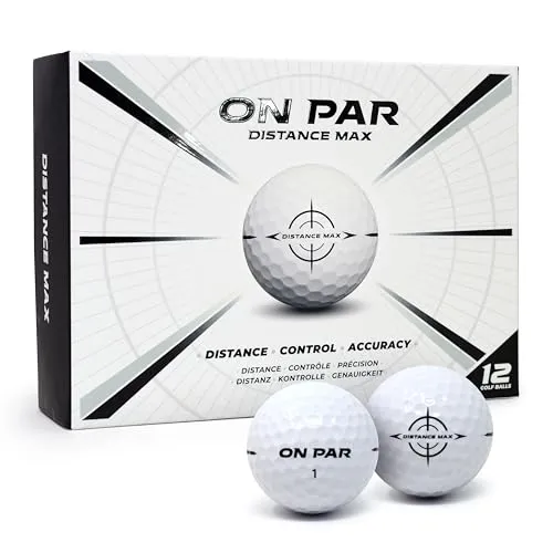 On Par Distance Max Golfbälle – 12er-Pack für verbesserte Distanz, Kontrolle und Genauigkeit, ideales Golfgeschenk für alle Schwunggeschwindigkeiten mit kräftiger Zielgrafik, Premium-Golfzubehör, Weiß