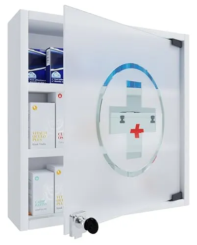 VCM Medizinschrank Hustila S Weiß - Medizinschrank mit abschließbarem Apothekerschrank, hängend und platzsparend. Ideal für die sichere Aufbewahrung von Arzneimitteln, Maße ca. H. 40 x B. 32 x T. 10 cm.