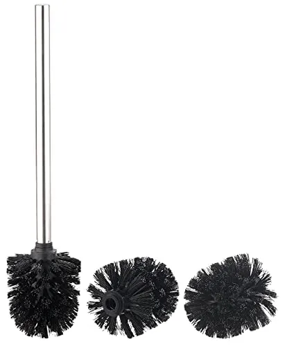 BadeStern Klobürsten Aufsatz: WC-Bürste mit Edelstahl-Stiel und 3 Aufsätzen mit Ø 7,5 cm, schwarz (Klobürste 7 cm Durchmesser, WC-Bürste 5 Durchmesser, Wandhalterung)