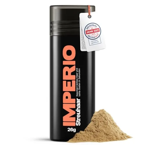 IMPERIO Streuhaar Dunkelblond - Haarverdichtung in Sekunden - Haartönungen mit 100% natürlichen Fasern für einen authentischen Look. Dermatologisch getestet in Deutschland, wetter- und schweißbeständig für ganztägigen Halt.