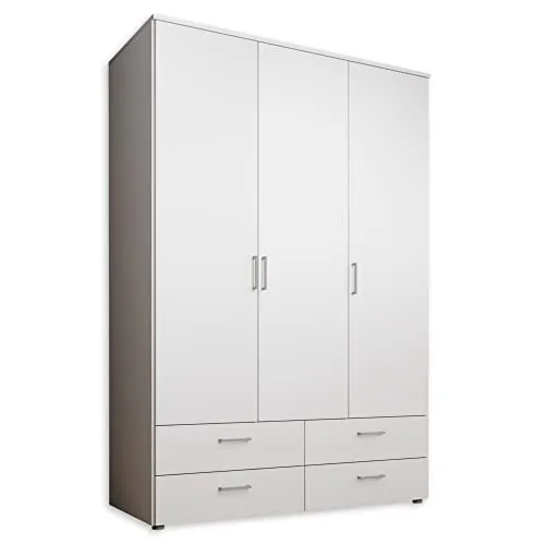 SPAZIO Kleiderschrank in Weiß - 3-türiger Drehtürenschrank für stilvolles Schlafzimmer - Kleiderschränke - Moderner 3-türiger Kleiderschrank mit viel Stauraum und elegantem Design, ideal für eine stilvolle und organisierte Schlafzimmergestaltung.
