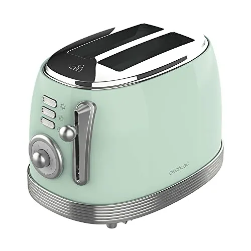 Cecotec Toaster Toast&Taste 800 Vintage Light Green - Toaster im Vintage-Stil mit 2 extra breiten Schlitzen (3,8 cm) für dicke Brotscheiben, 850 W Leistung und 3 Funktionen für perfektes Toasten.