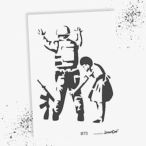 LaserCad Schablonen BANKSY Streetart (B073, Girl Frisking Soldier, DIN A4) Stencil für Graffiti, Airbrush, Kunst, Deko, zum Malen