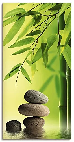ARTLAND Wanddeko Leinwand Bilder Wandbild 30x60 cm Zen Asien Asiatisch Wellness Spa Bambus Natur Steine Blätter T9PN