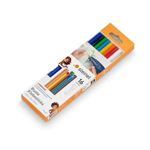 Steinel Niedrigtemperratur Klebesticks Color, bunte 85° Heißklebesticks 7 mm, 16 Stk. Heißklebepatronen, für Klepistole GlueMatic 1007-LT, Bunt