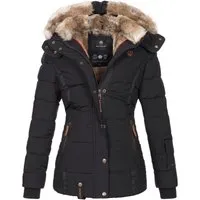 MARIKOO Damen Winterjacke B658 - Steppjacke mit Kunstfell - Funktionsjacke mit luxuriösem Kunstfellfutter, abnehmbarer Kapuze und warmen Fleecetaschen für optimalen Komfort im Winter.