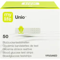 Mylife Unio Blutzucker-Teststreifen 50 ST - Blutzuckermessgeräte: Hygienische Teststreifen mit seitlicher Entnahme, hohe Genauigkeit dank GDH-FAD-Enzym und einfache Anwendung ohne Blutkontakt.
