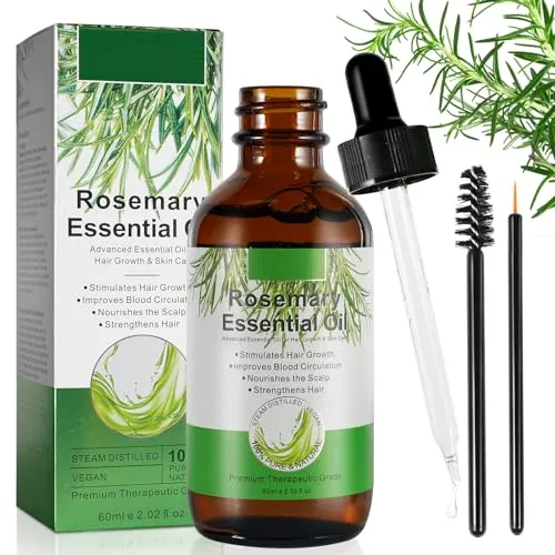 KLLALO Reines Ätherisches Rosmarinöl, 2,02 fl.oz Natürliches Öl für Haarwachstum, Reduzierung des Haarausfalls und Hautbefeuchtung