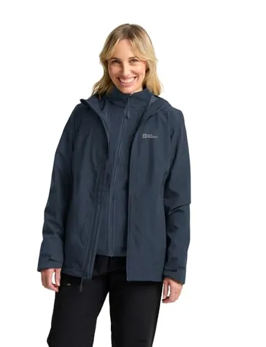 Jack Wolfskin Moonrise 3in1 Jacke Blau S - Winterjacke für Frauen, vielseitig einsetzbar und aus 100% recyceltem Polyester, ideal für kalte Tage und Outdoor-Aktivitäten.
