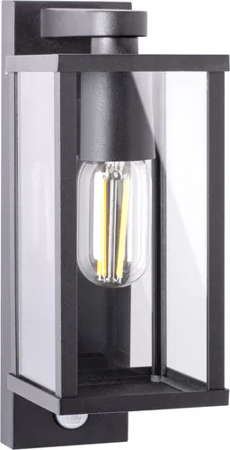 Moderne Außenwandleuchte mit Bewegungsmelder E27 - Schwarz - Lampen für Garten und Eingangsbereich: Diese elegante Wandleuchte aus Aluminium bietet dank Bewegungsmelder und IP44 Schutz eine sichere Beleuchtung mit individueller Lichtgestaltung.