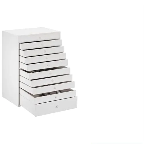 vidaXL Schmuckkästchen 10-Schichten mit Uhrenhaltern Weiß - Schmuckkästen mit 10 Schichten für optimale Organisation und Schutz deines Schmucks. Das elegante Design und das weiche Samtfutter bieten ausreichend Stauraum und stilvolle Aufbewahrung.