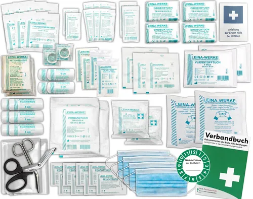 WM-Teamsport Erste-Hilfe-Set DIN 13169 für Betriebe mit Verbandbuch - Umfassendes Erste-Hilfe-Set nach DIN 13169, ideal für größere Betriebe und Baustellen. Enthält praktische Prüfplakette und Sofort-Kälte-Kompresse für schnelle Hilfe bei Verletzungen.