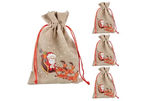 Idena Geschenkpapier Idena Bundle Jutesäcke Weihnachtsmann Schlitten 15x22cm 4 Stück